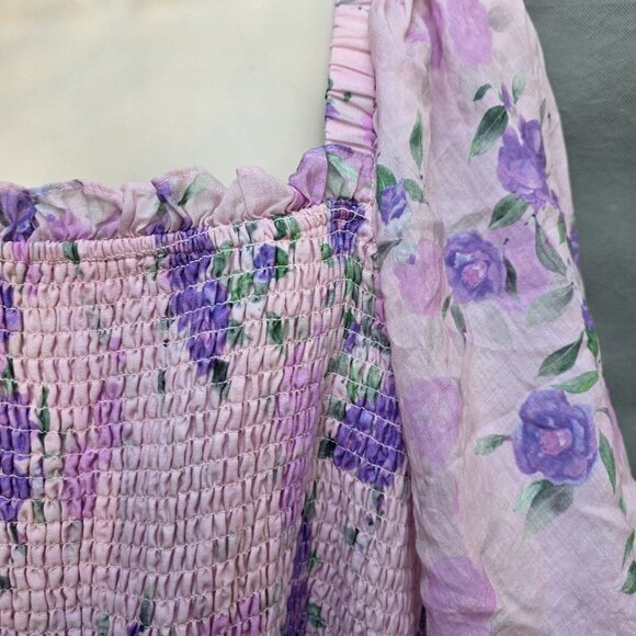 English Factory Pink Floral Smocked Maxi Dress Plus Size 2X Square Neck - Picture 4 of 5